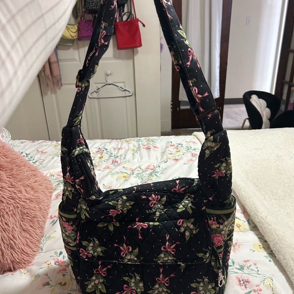 Vera Bradley Black and Pink Floral Shoulder Bag - Picture 3 of 6